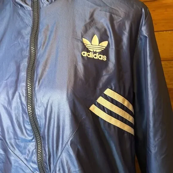 Adidas women’s blue hooded windbreaker large - Picture 2 of 9